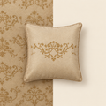 Golden Baroque Floral Embroidered Square Cushion