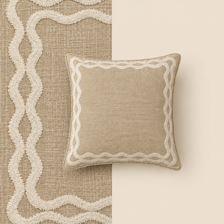 Wave Trim Linen Accent Pillow