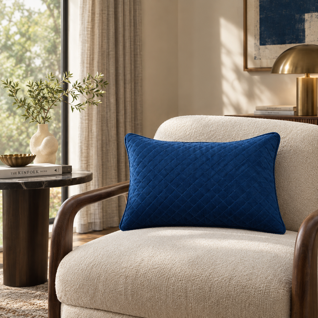 Quilted Diamond Navy Lumbar Pillow Cover