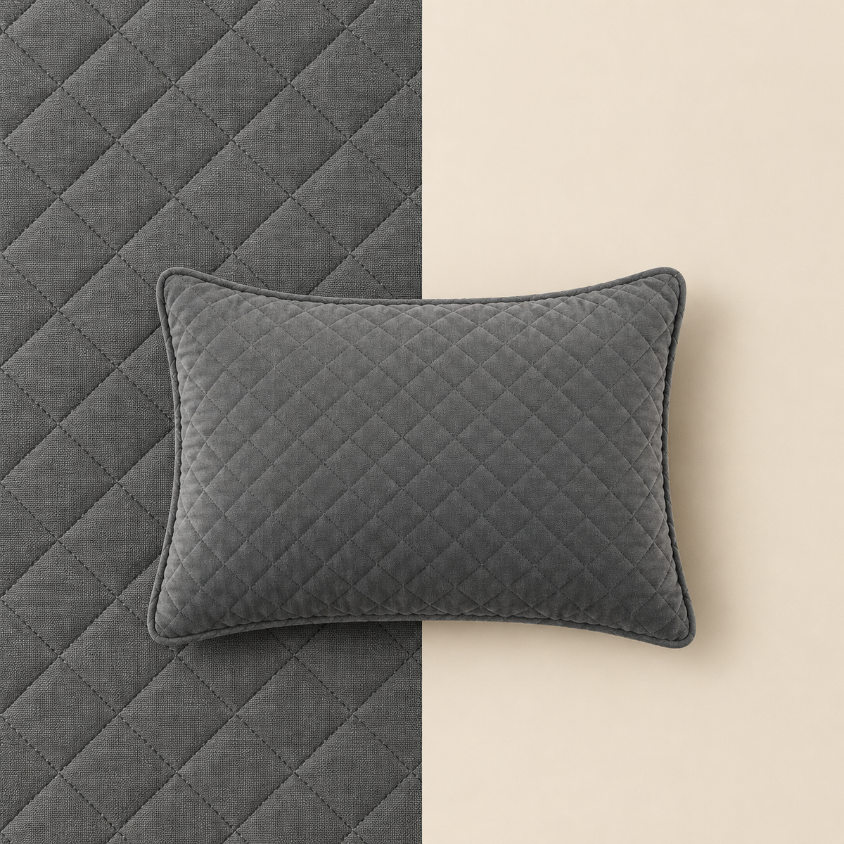 Charcoal Velvet Quilted Cushion