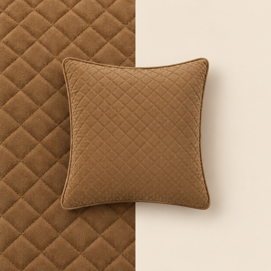 Brown Velvet Quilted Throw Pillow