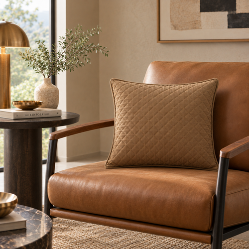 Brown Velvet Quilted Throw Pillow