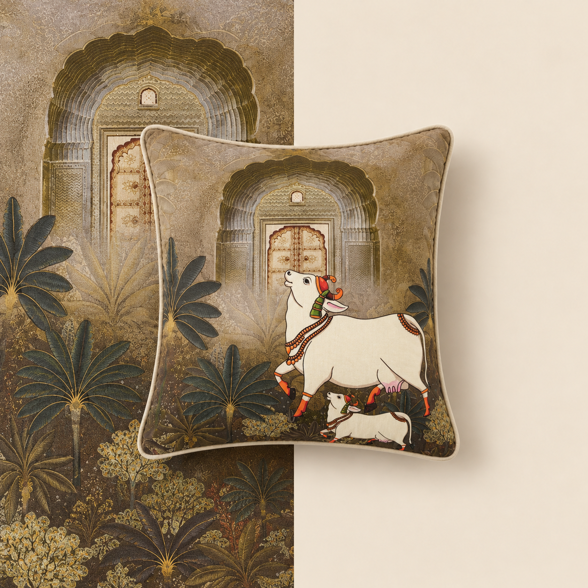 Pichwai Sacred Arch Square Cushion