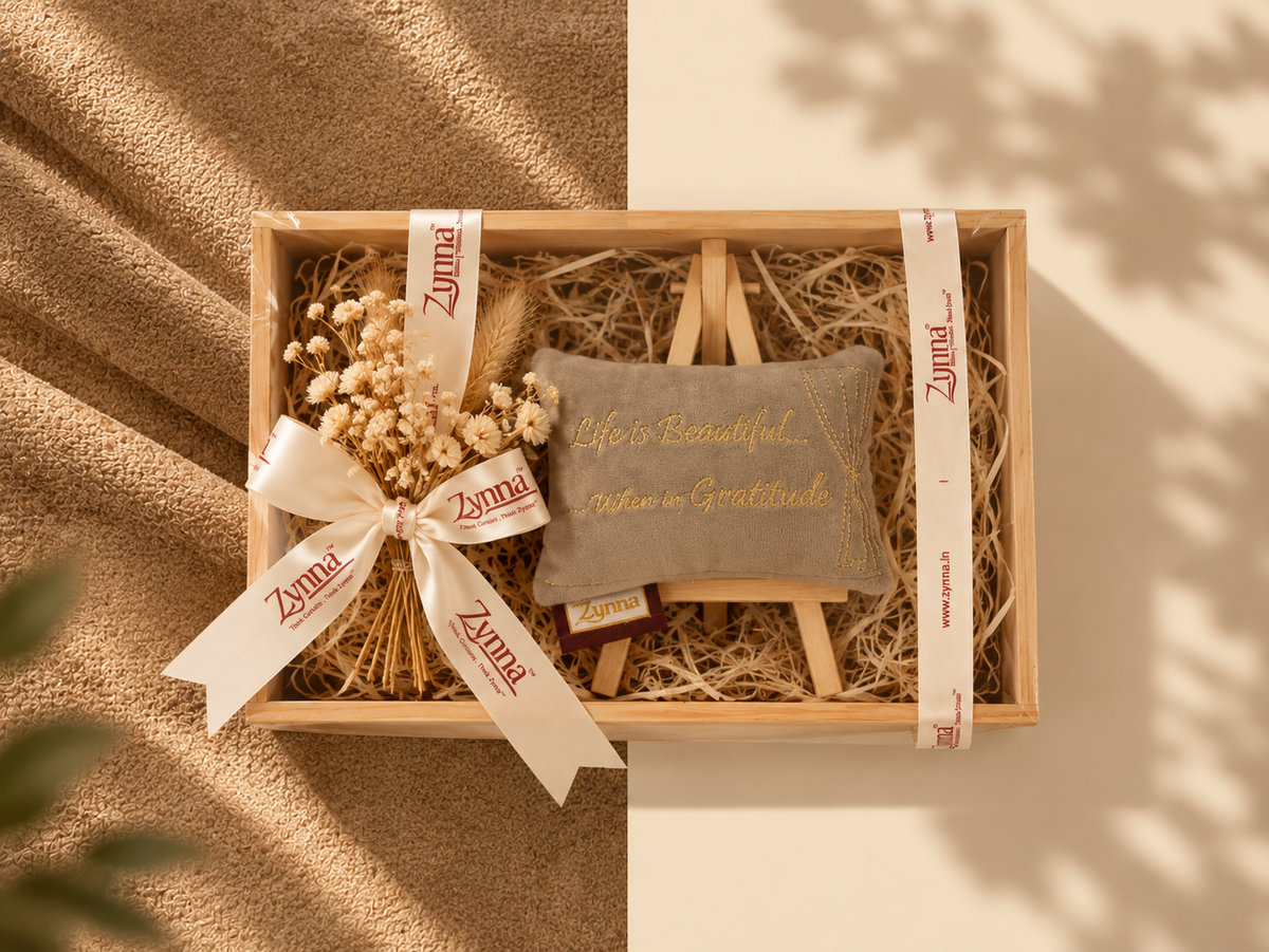 Zynna Luxury Velvet Cushion & Wooden Easel Gift Hamper – Premium Presentation Set
