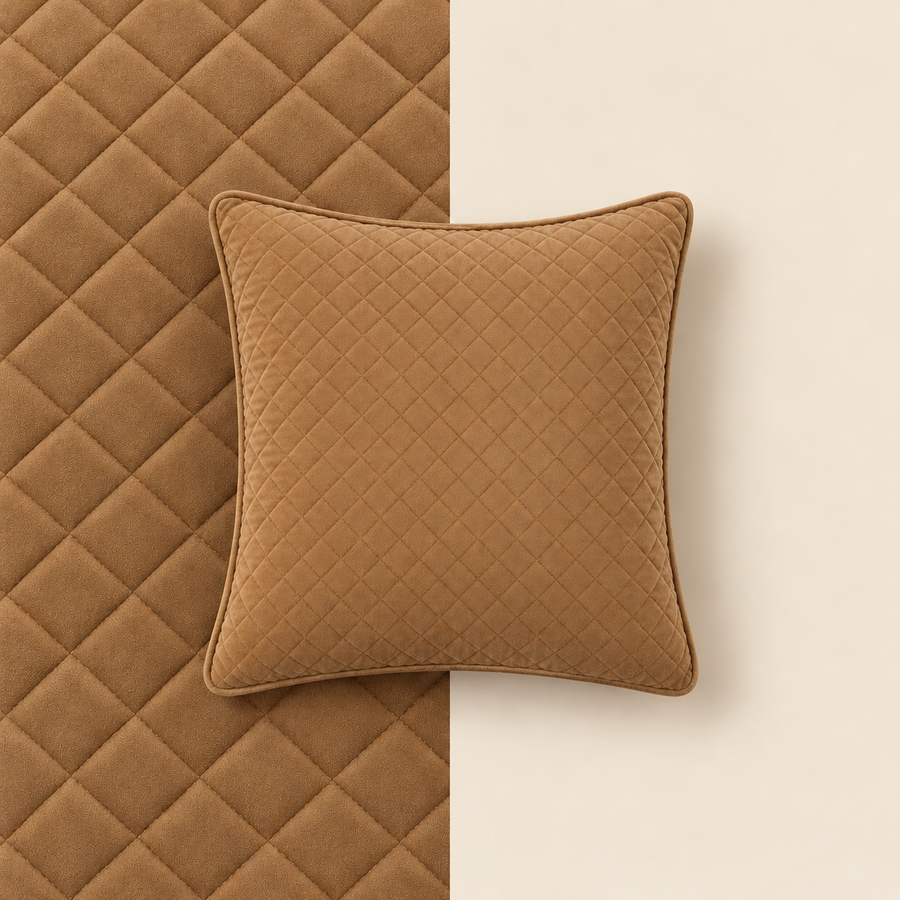 Warm Camel Diamond Quilted Square Cushion