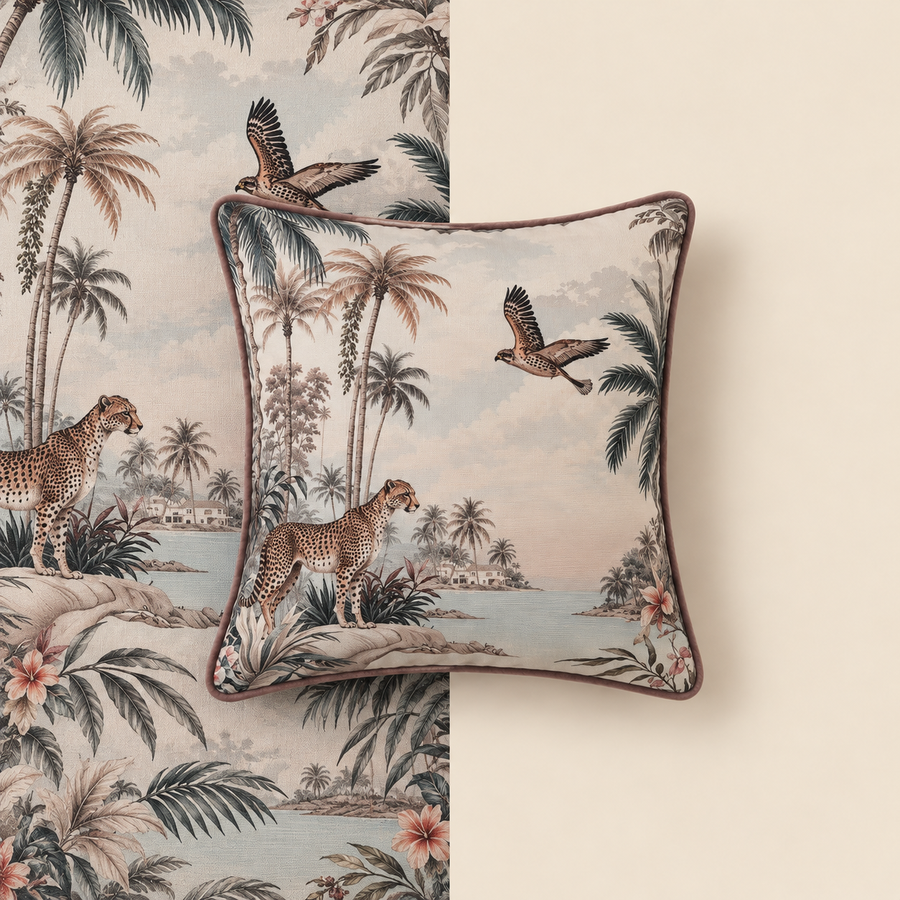 Vintage Safari Oasis Square Cushion